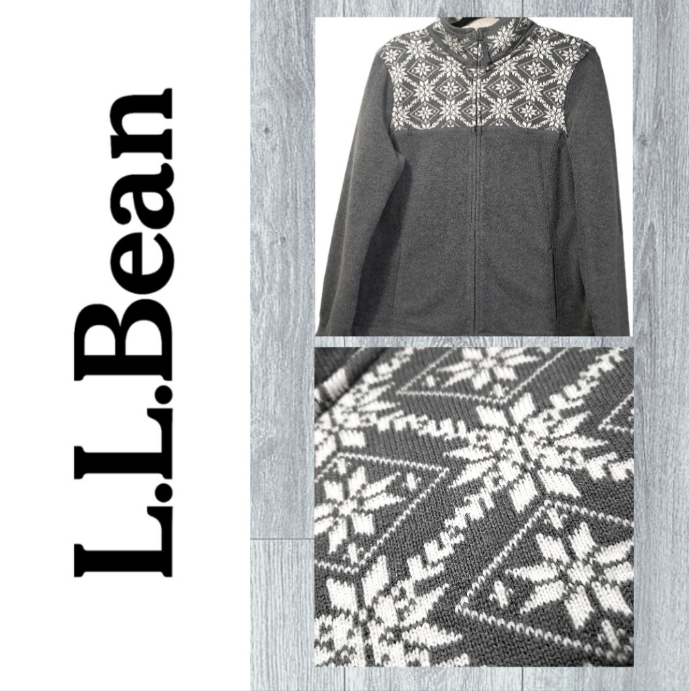 L.L.Bean Women's Medium Gray Nordic Fair Isle Full Zip Fleece Jacket